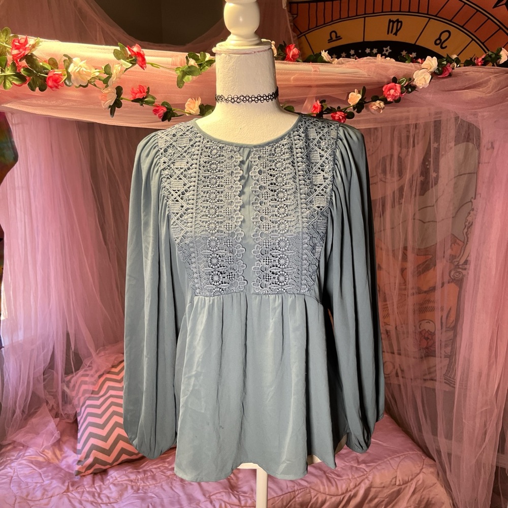 Elegant Blue Lace Women's Top